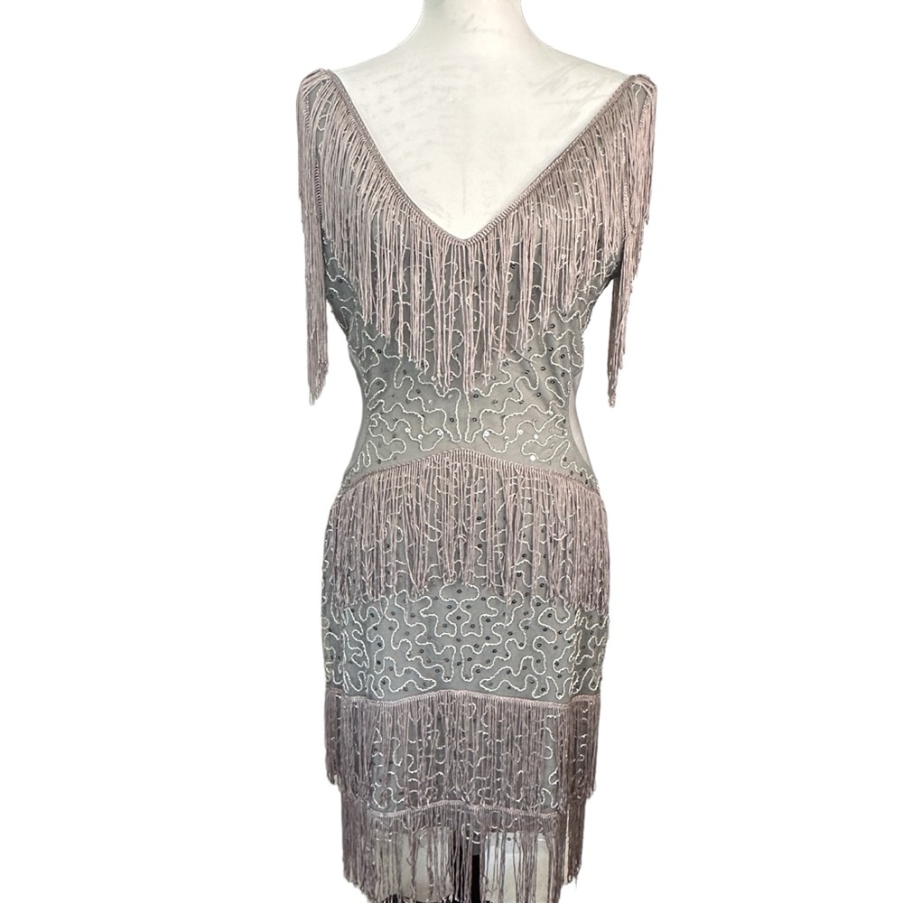 Elegant Fringe Dress in Gray